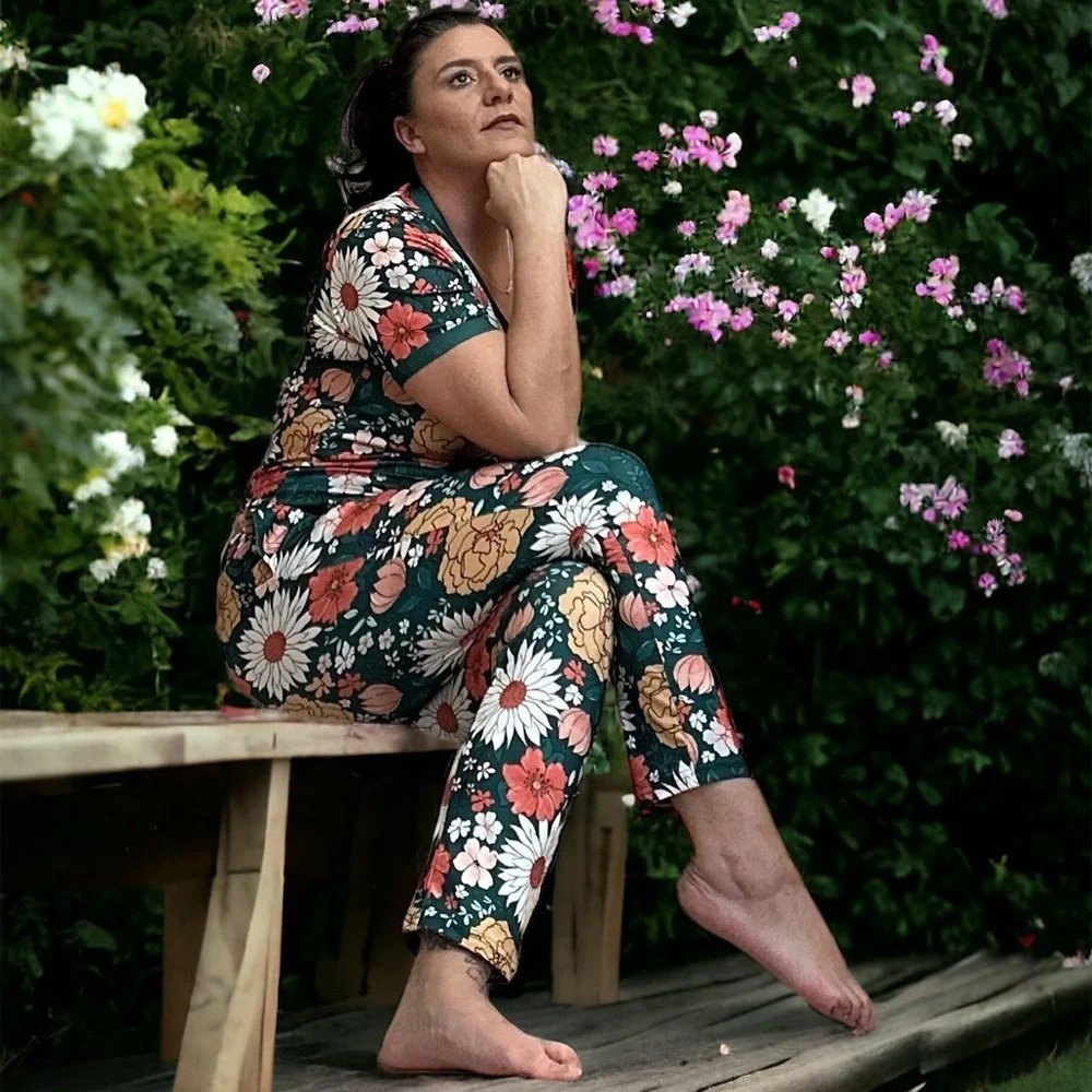 Shirley & Stone‎ hunter green boho floral jogger lounge pajama set